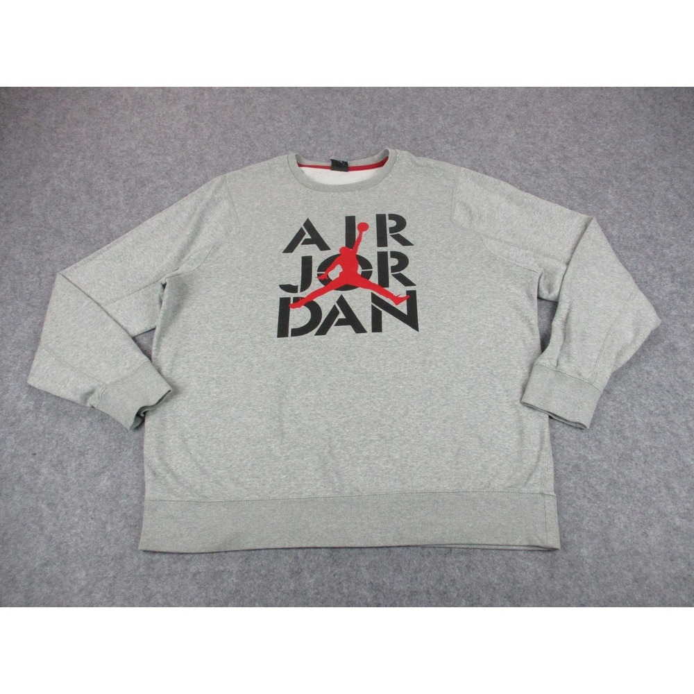 Jordan Sweatshirt Mens 2XL XXL Gray Air Jumpman Spell Out Graphic Sweater